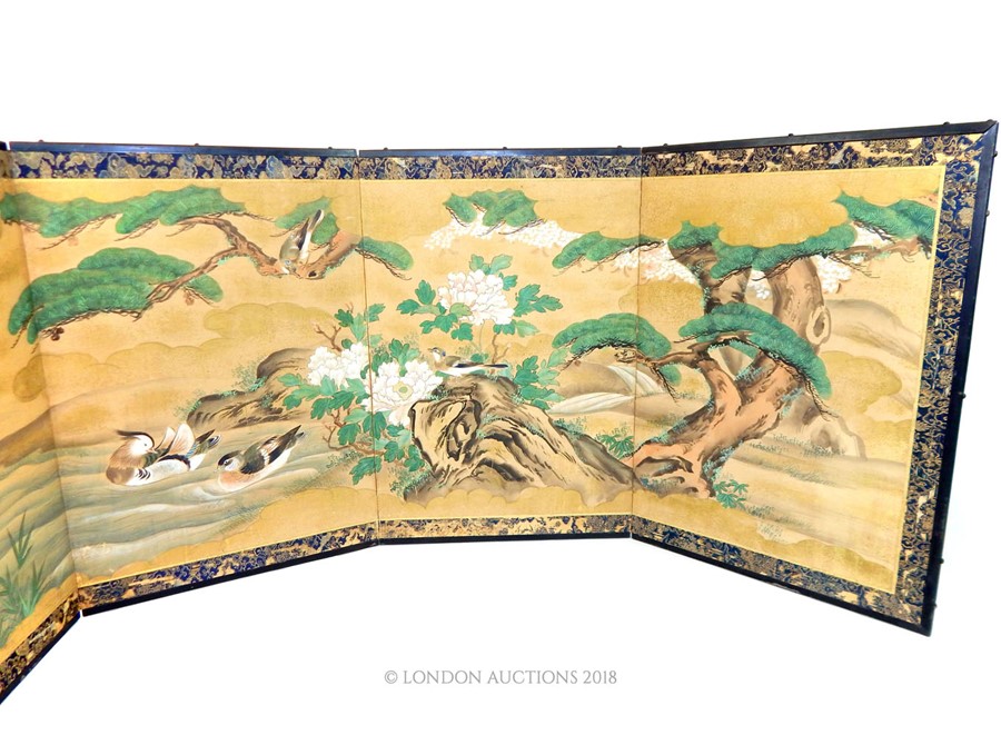 A Japanese hand painted four fold pillow screen - Image 2 of 2