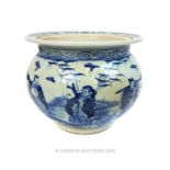 A Chinese blue and white porcelain fishbowl