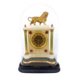 A 19th century alabaster mantle clock with a glass dome