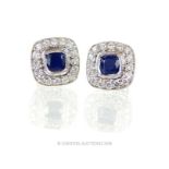 A pair of 18 Carat White Gold Sapphire and Diamond Cluster Earrings.