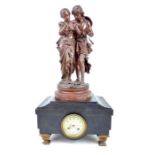 A late 19th century French slate marble mantle clock