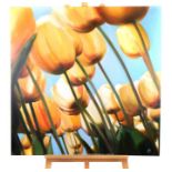 A contemporary oil on canvas depicting tulips