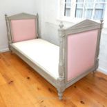 A French carved and grey painted single bed