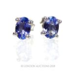 A Pair of Silver and Tanzanite Stud Earrings.