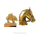 A Brass Vesta case in the form of an Horse and a gold plated seal.