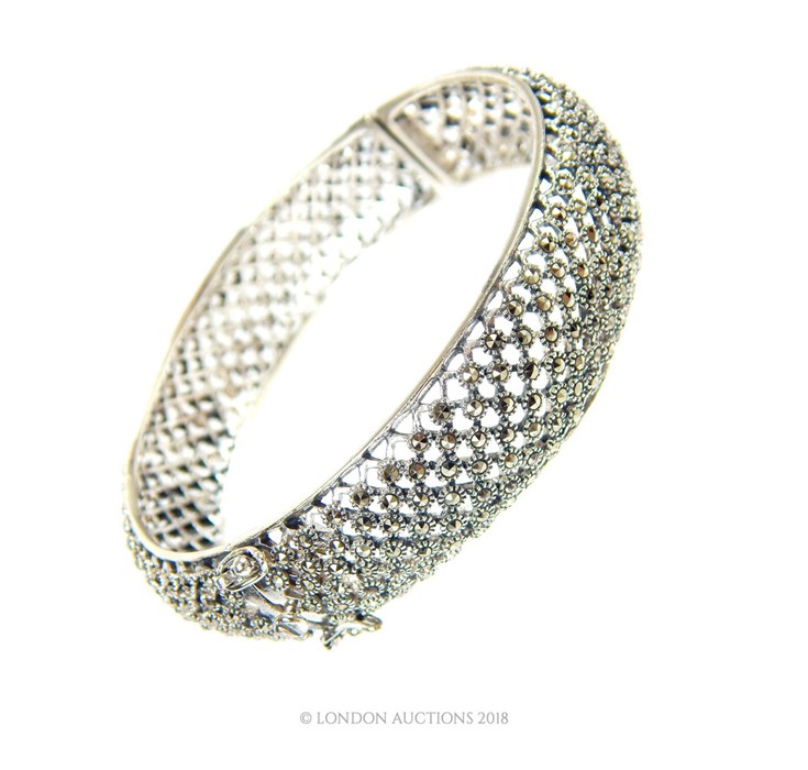 A Sterling Silver and Marcasite set bangle - Image 2 of 3