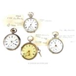 Four silver cased open faced pocket watches