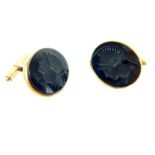 A Pair Of 9 Carat Yellow Gold and Intaglio Gentleman's Cuff links.