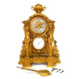 A Fine French Gilt Bronze Mantel Clock with Barometer