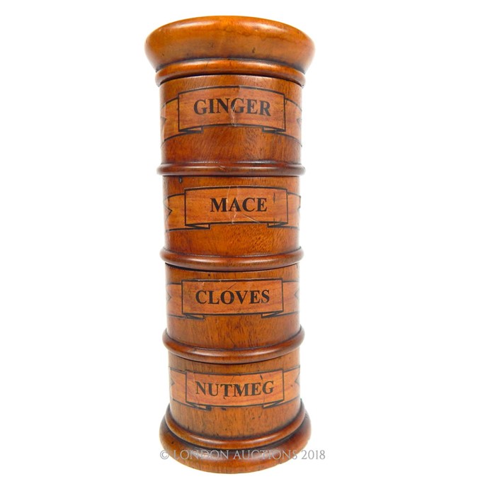 A four section fruitwood spice tower.