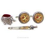 A pair of Silver cufflinks and silver pincushion and a Silver bookmark.
