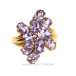 Vintage 9 carat gold large Amethyst cluster ring. 4.7 grams.