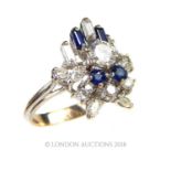 An 18 carat white gold art deco style Sapphire and Diamond ring.