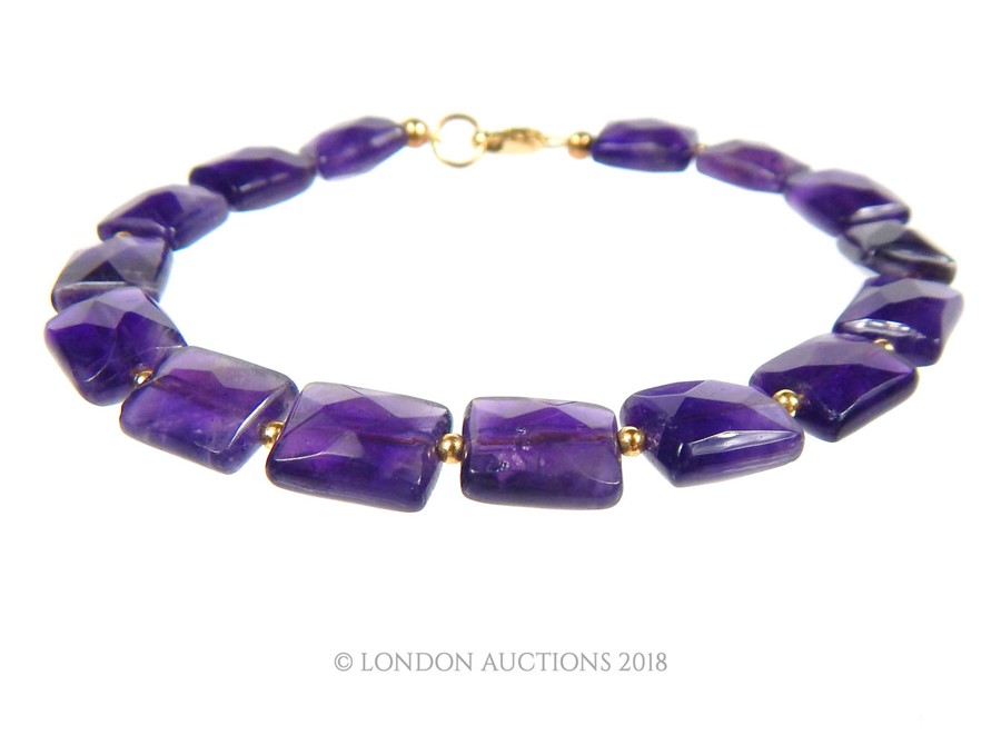 9 Carat Gold Cushion Cut Amethyst Bracelet. - Image 2 of 3