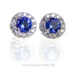 A pair of 18 carat white gold Tanzanite and Diamond earrings.