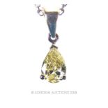 A 9 carat white gold pear shaped Diamond Pendant necklace.