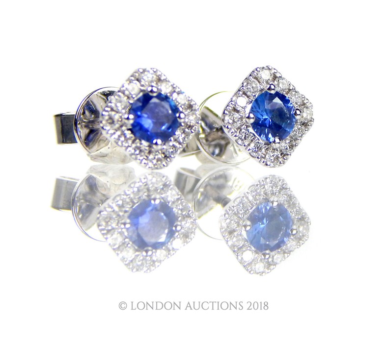 A pair of 18 carat White Gold Sapphire and Diamond earrings. - Image 3 of 3