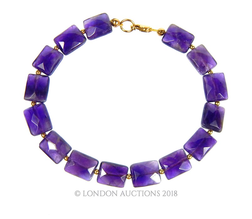 9 Carat Gold Cushion Cut Amethyst Bracelet.