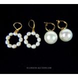 Australian white shell pearl earrings plus South Sea white rice pearl earrings.