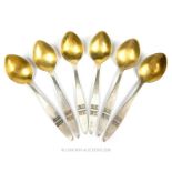 A set of six Soviet Russian period silver teaspoons, 916 standard