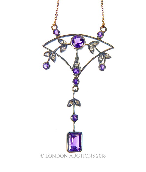 A Gold and Silver Necklace set with Amethyst and Diamonds - Bild 2 aus 3