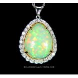 A Diamond And Opal Pendant Necklace.
