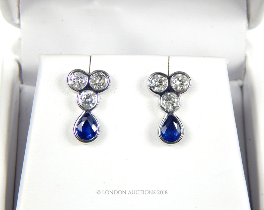 A Pair of Diamond and Sapphire Earrings. - Bild 3 aus 3