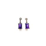 A Pair of Amethyst and Diamond Earrings set in High Carat White Metal.