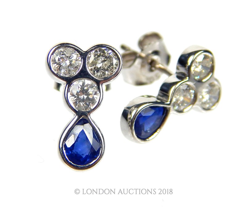 A Pair of Diamond and Sapphire Earrings. - Bild 2 aus 3