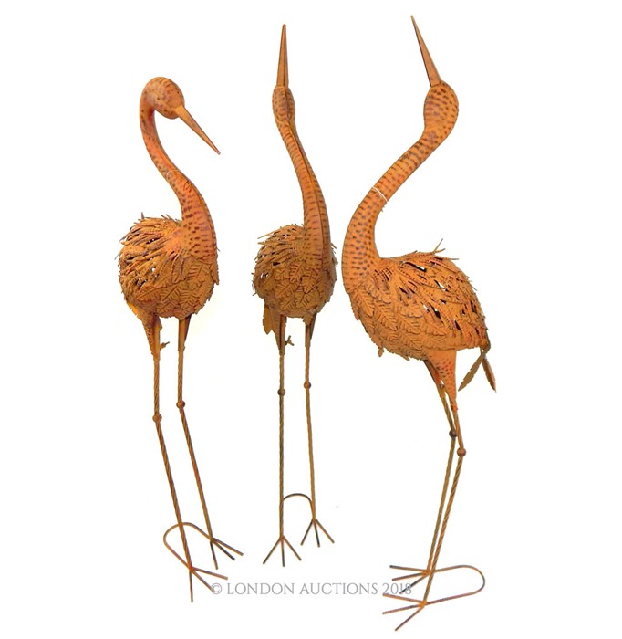 A set of three painted and distressed metal figures of cranes - Image 2 of 2