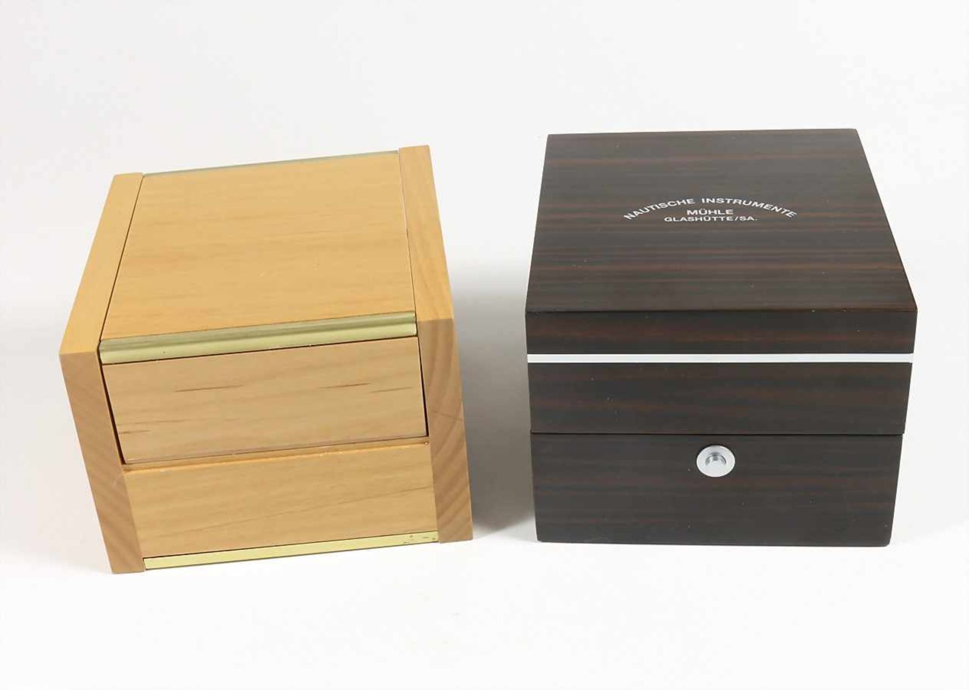 Lot: 2 Uhrenboxen (Holz), 1 x Glashütte ORIGINAL, altersbedingt berieben (innen); 1 x MÜHLE - Bild 3 aus 3