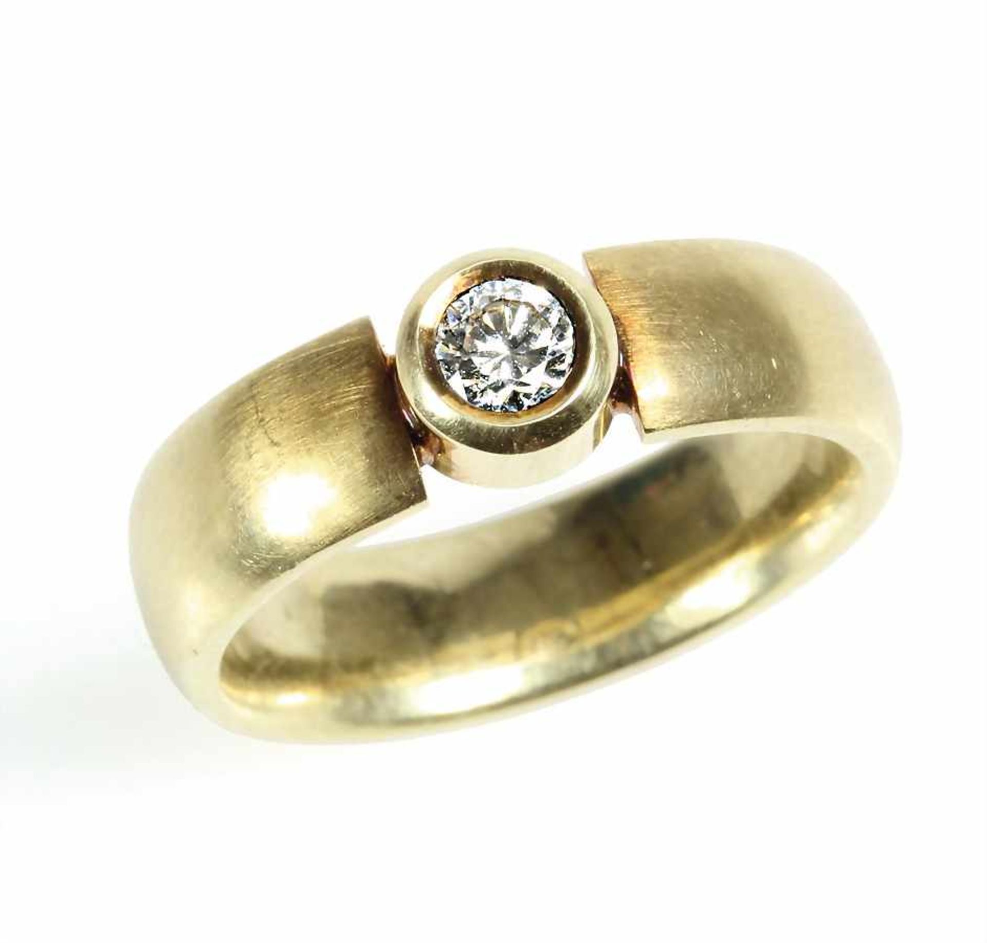 Ring "KLASSIKER", GG 585/000, 1 Brillant ca. 0,25 ct w-vsi, RW ca. 55,5