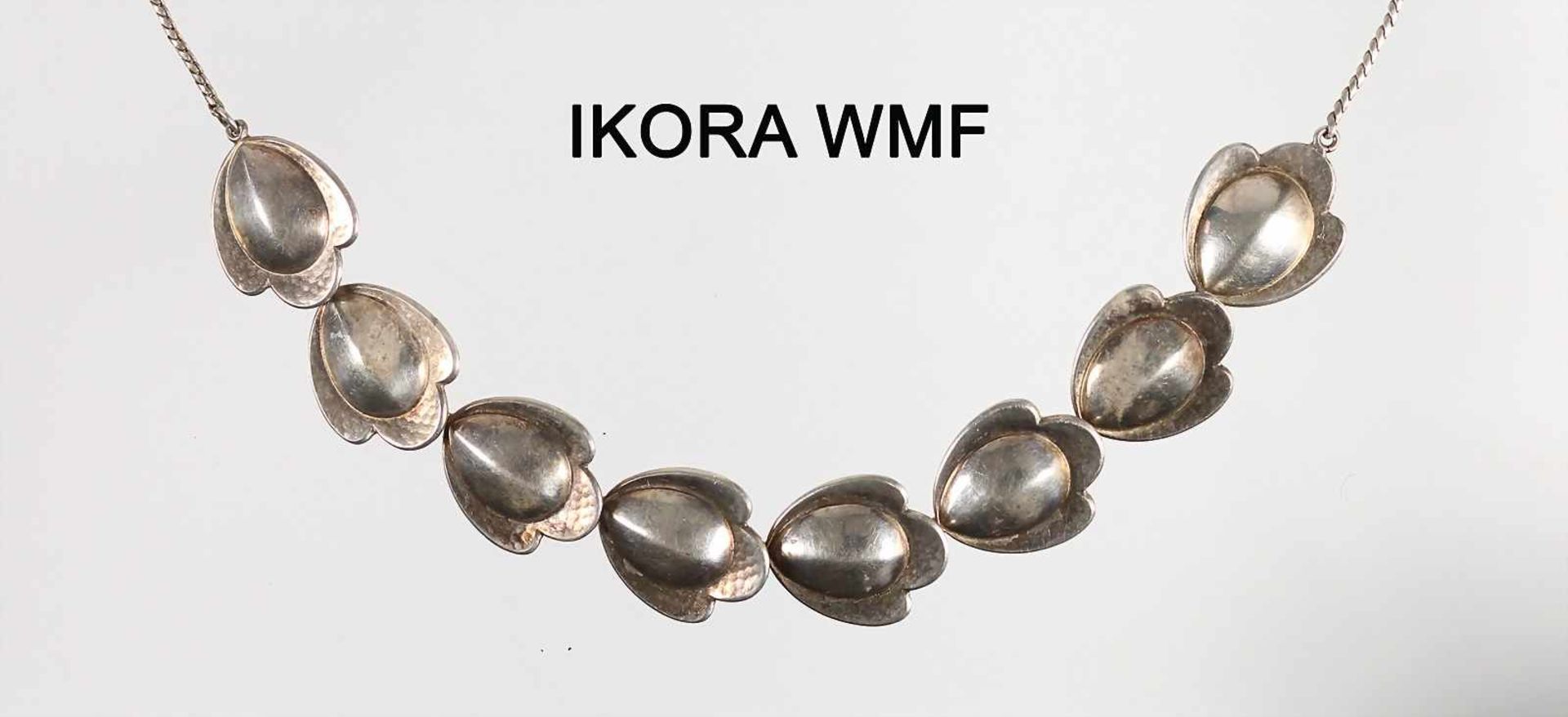 Kette "WMF IKORA", Metall versilbert, sig.: WMF IKORA, aufgetiefte Blattelemente, L = 44,0 cm