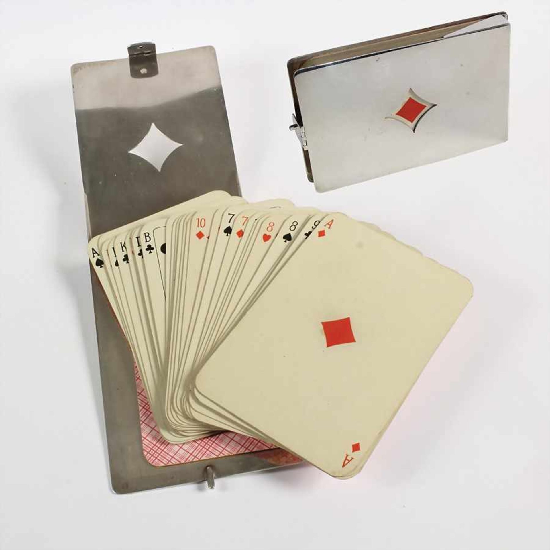 Etui für klassisches Kartenspiel um 1910 (32 Stck. Karten anbei !), Silber 800/000, sig.: HB (