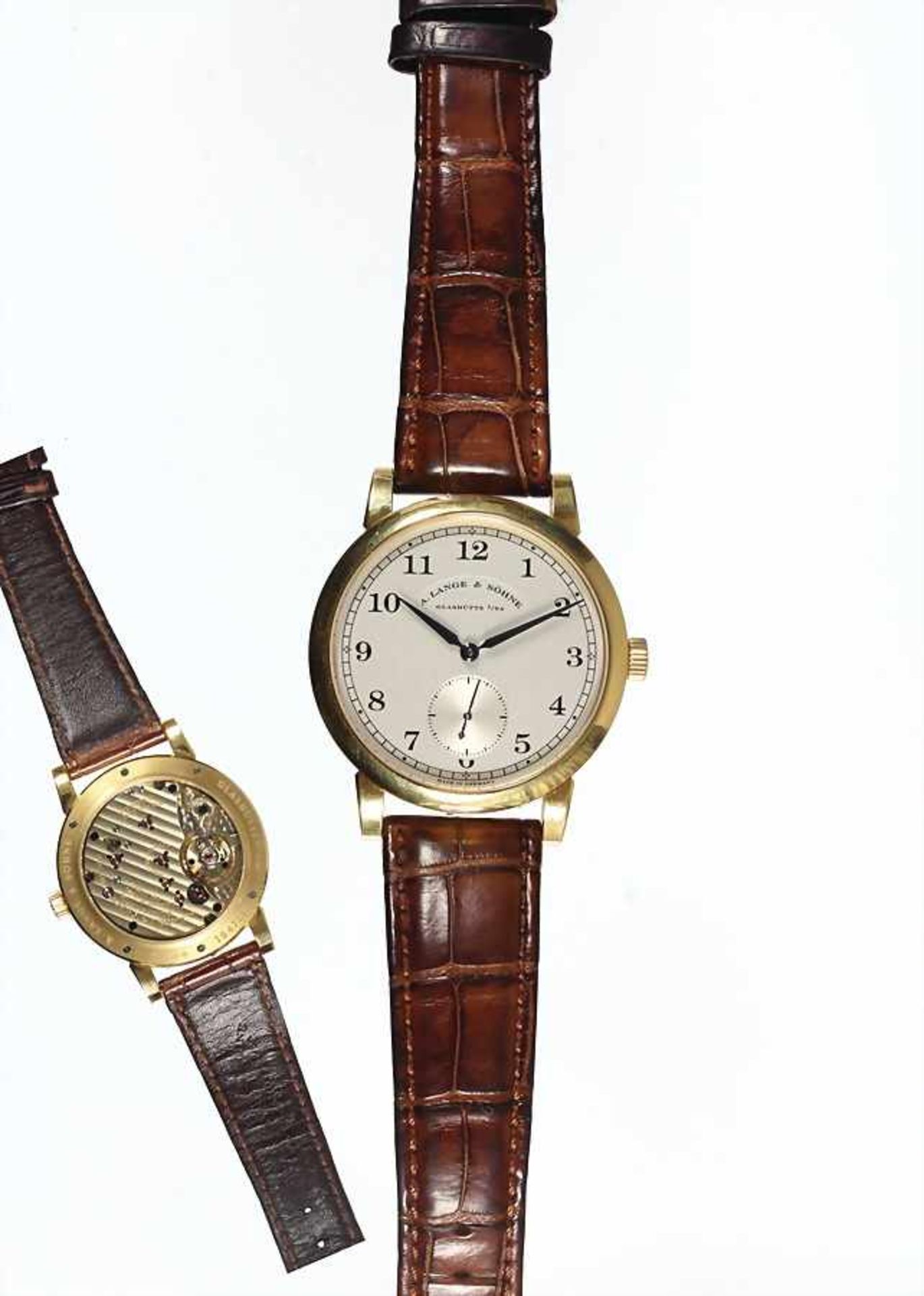 Herren-Armbanduhr, "A. LANGE & SÖHNE 1815" Glashütte, um 2000, Gelbgold 750/000, arab. Zahlen, kl.