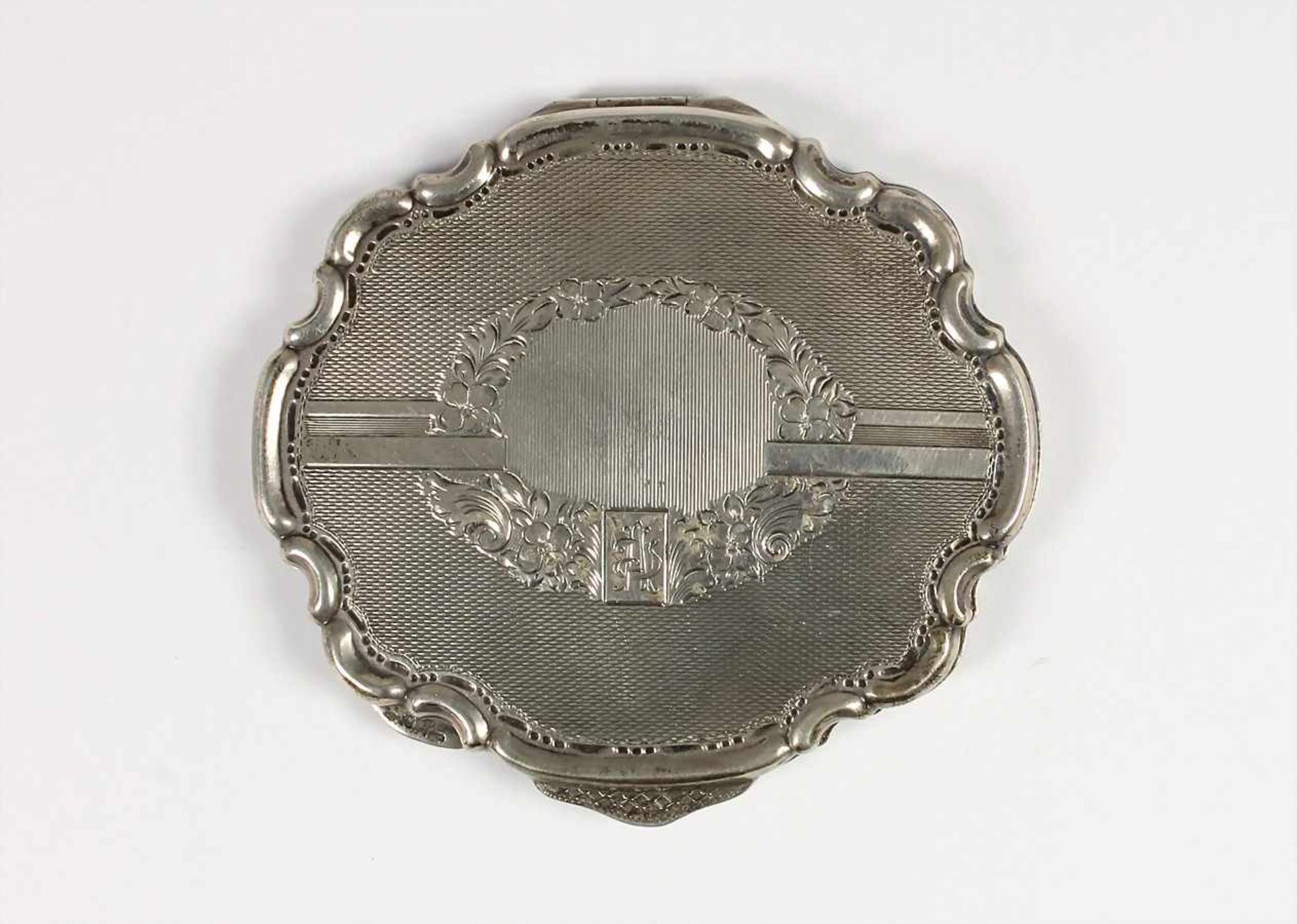 Schminkutensil Anfang 20 Jhd., Silber 800/000, innen mit Spiegel, 90,0 x 83,2 mm, total 98,0 g