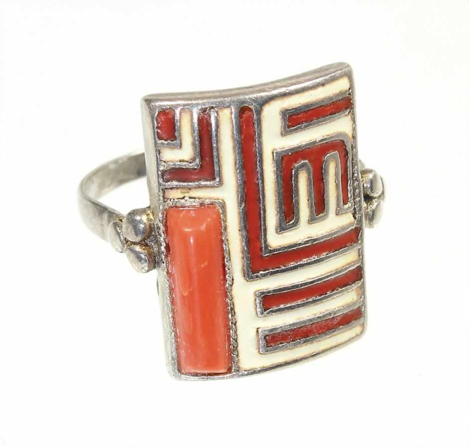 Ring, "THEODOR FAHRNER, ART-DECO um 1930, Silber 935/000, sig.: DEA 935, rotbraunes u. cremefarbenes