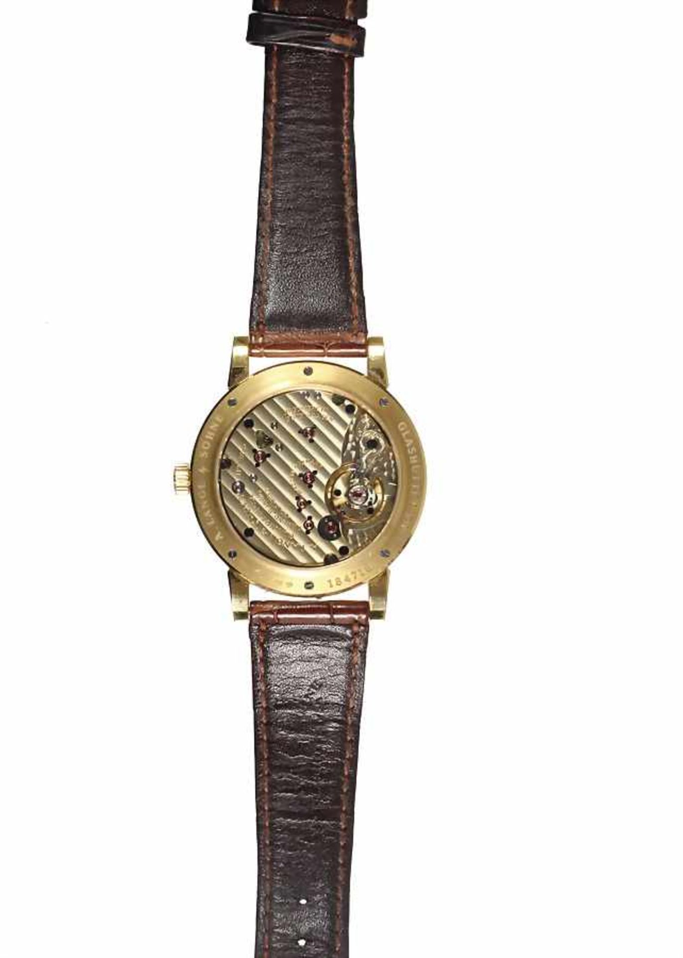 Herren-Armbanduhr, "A. LANGE & SÖHNE 1815" Glashütte, um 2000, Gelbgold 750/000, arab. Zahlen, kl. - Bild 2 aus 3