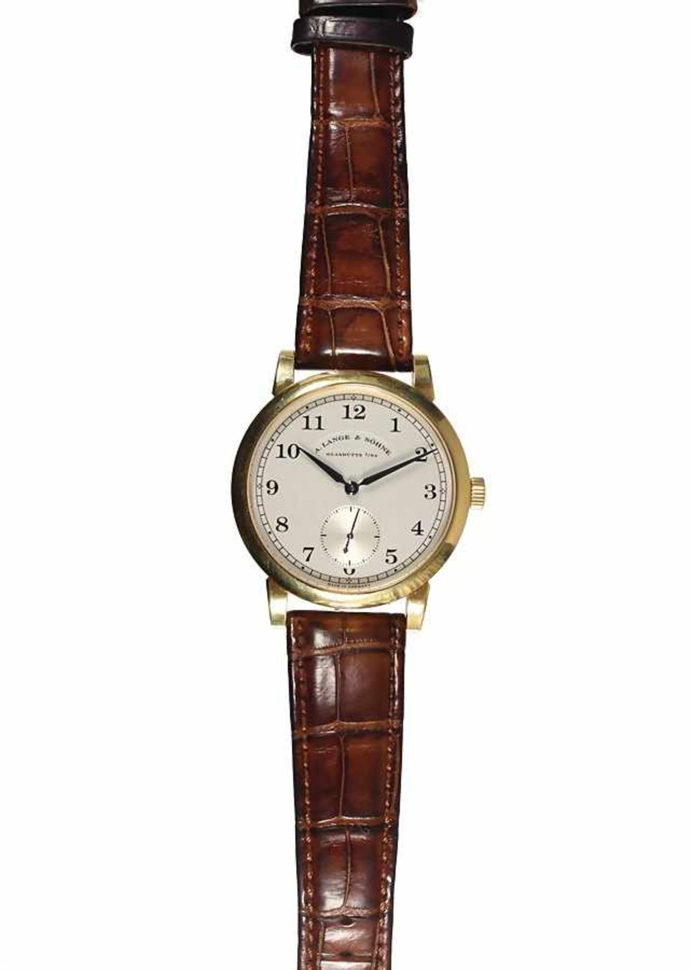 Herren-Armbanduhr, "A. LANGE & SÖHNE 1815" Glashütte, um 2000, Gelbgold 750/000, arab. Zahlen, kl. - Bild 3 aus 3