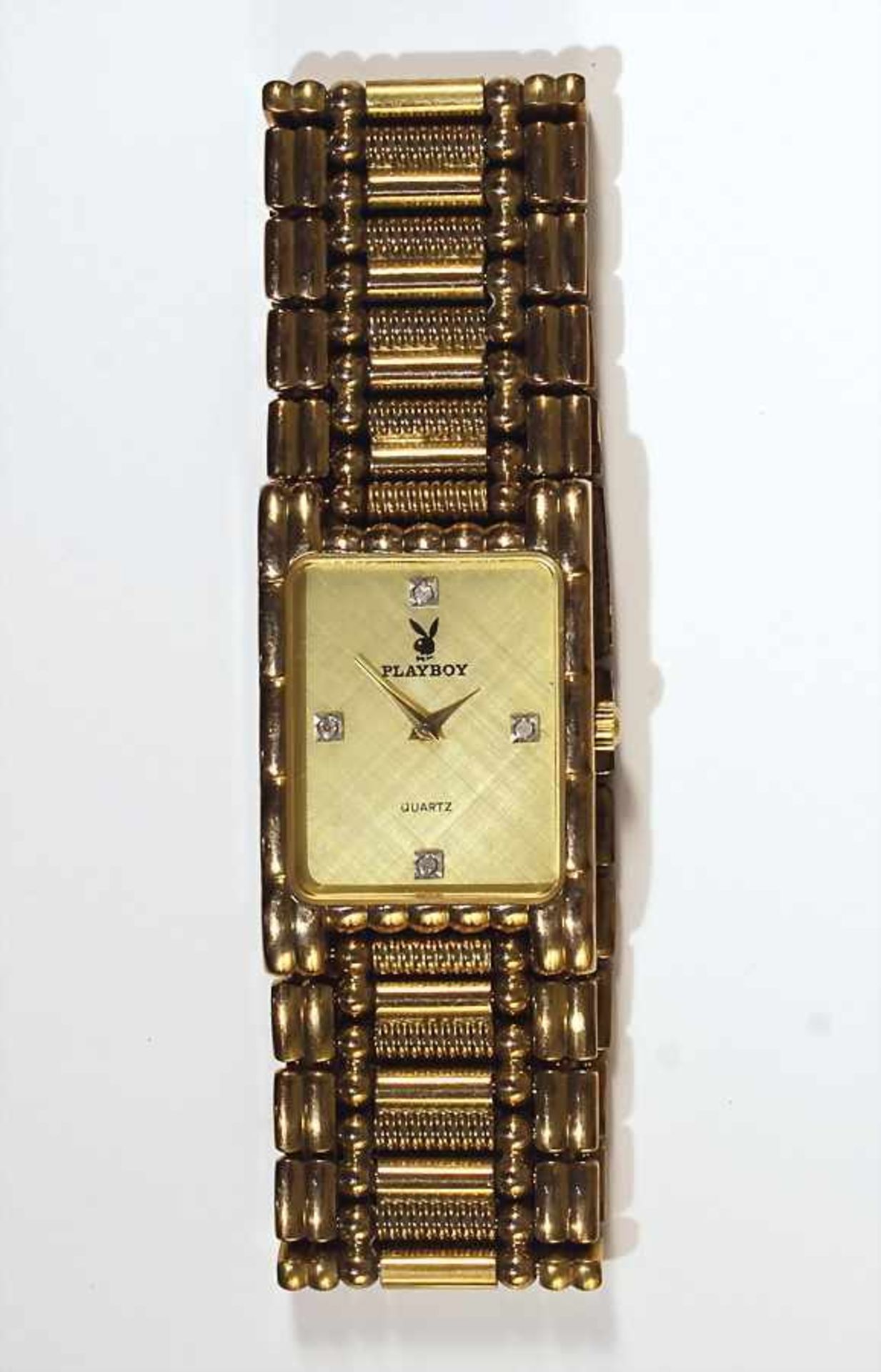 Herren-Armbanduhr, "PLAYBOY", Quarz, Plaque, 4 kl. Diamanten, L. = 18,0 cm Plus Ersatzglieder (3,0