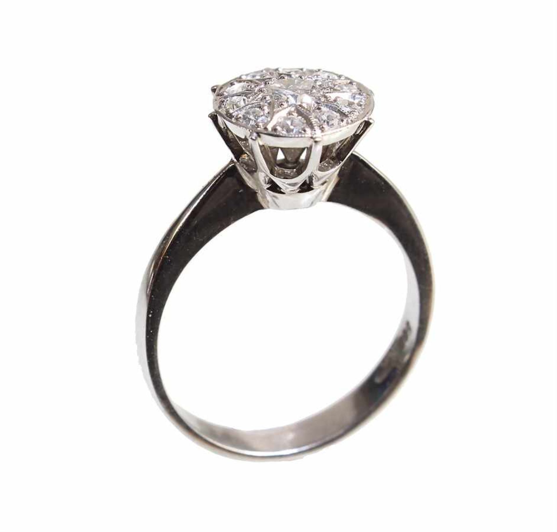 Ring, "CLUSTER", WG 585/000, zentraler Brillant 0,20 ct tw-lupenrein (if), 10 St. 8/8 kant Diamanten - Bild 2 aus 2