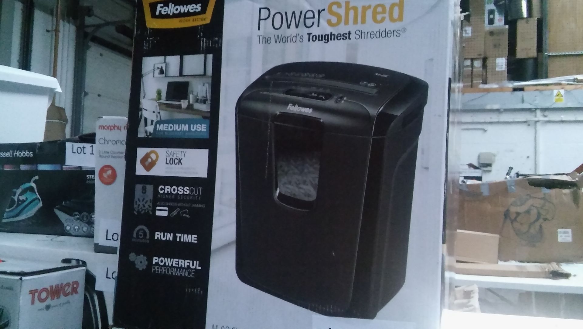 "Fellowes" power shred M-8C shredder. Working customer return.