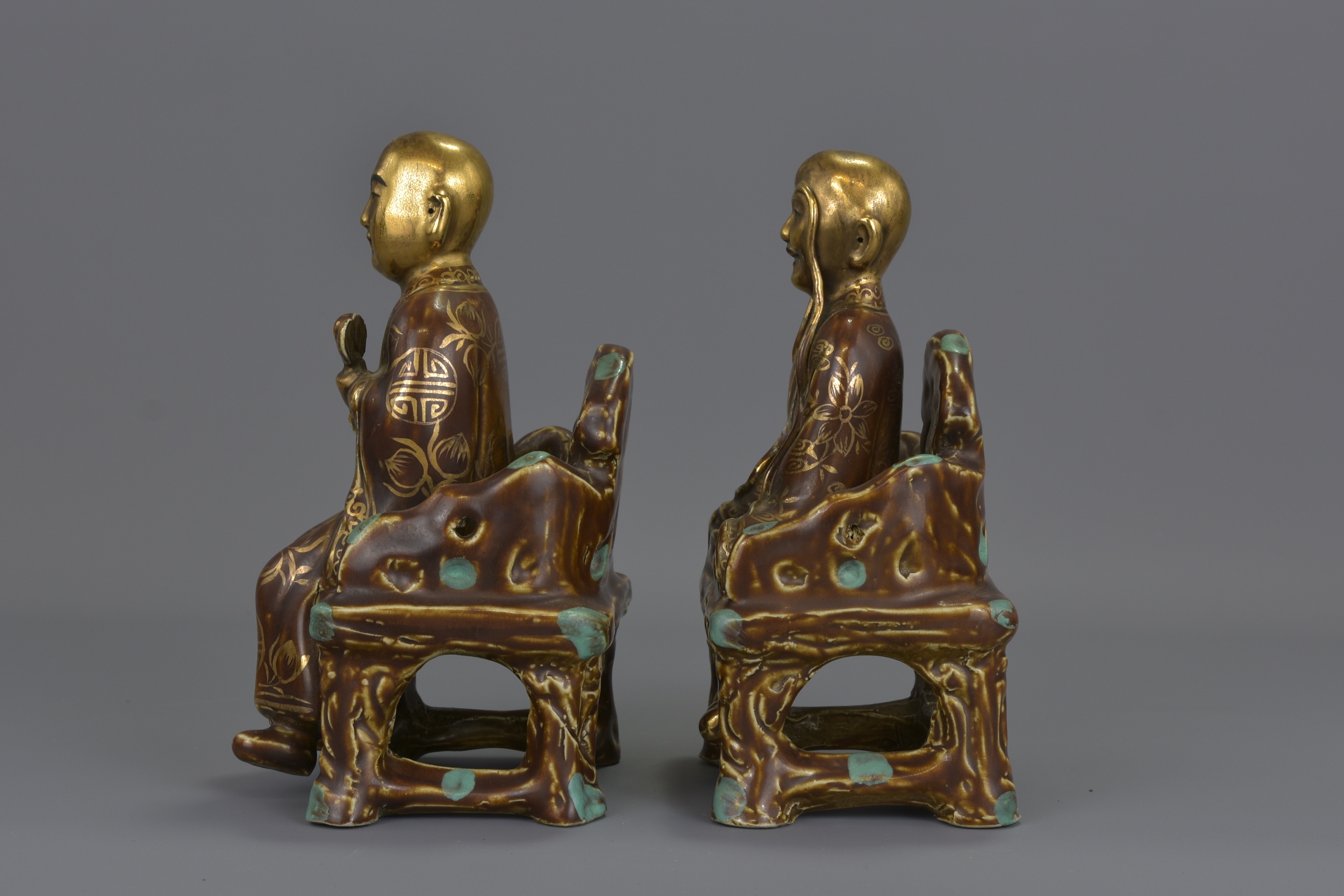 PAIR OF CHINESE GILT PORCELAIN IMMORTALS - Image 3 of 9