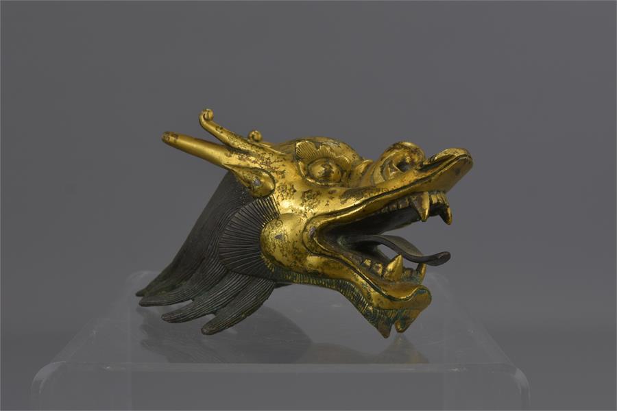 A CHINESE GILDED BRONZE DRAGON HEAD - Image 2 of 14