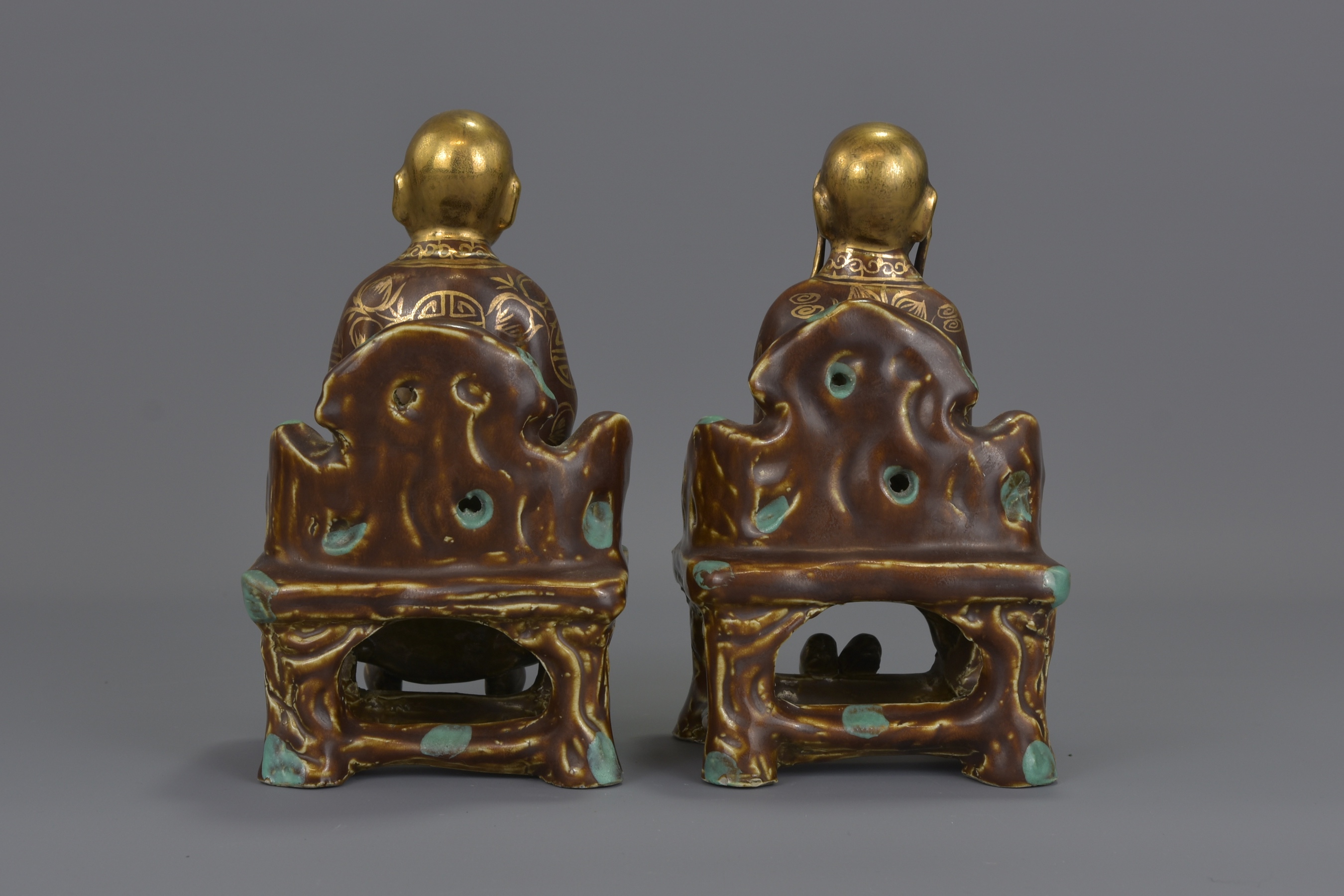 PAIR OF CHINESE GILT PORCELAIN IMMORTALS - Image 4 of 9