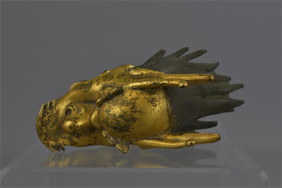 A CHINESE GILDED BRONZE DRAGON HEAD - Image 6 of 14