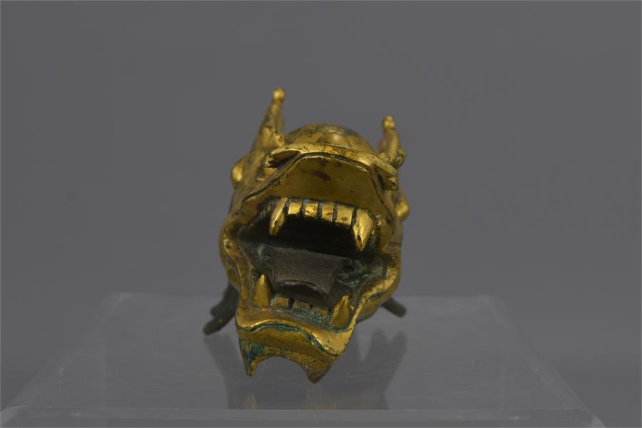 A CHINESE GILDED BRONZE DRAGON HEAD - Image 3 of 14