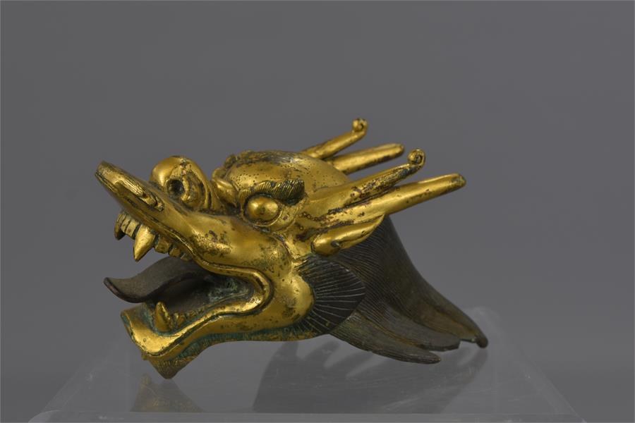 A CHINESE GILDED BRONZE DRAGON HEAD - Image 4 of 14