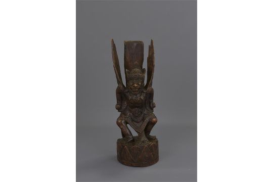 A FAR EASTERN CARVED WOODEN FIGURE - Image 1 of 14