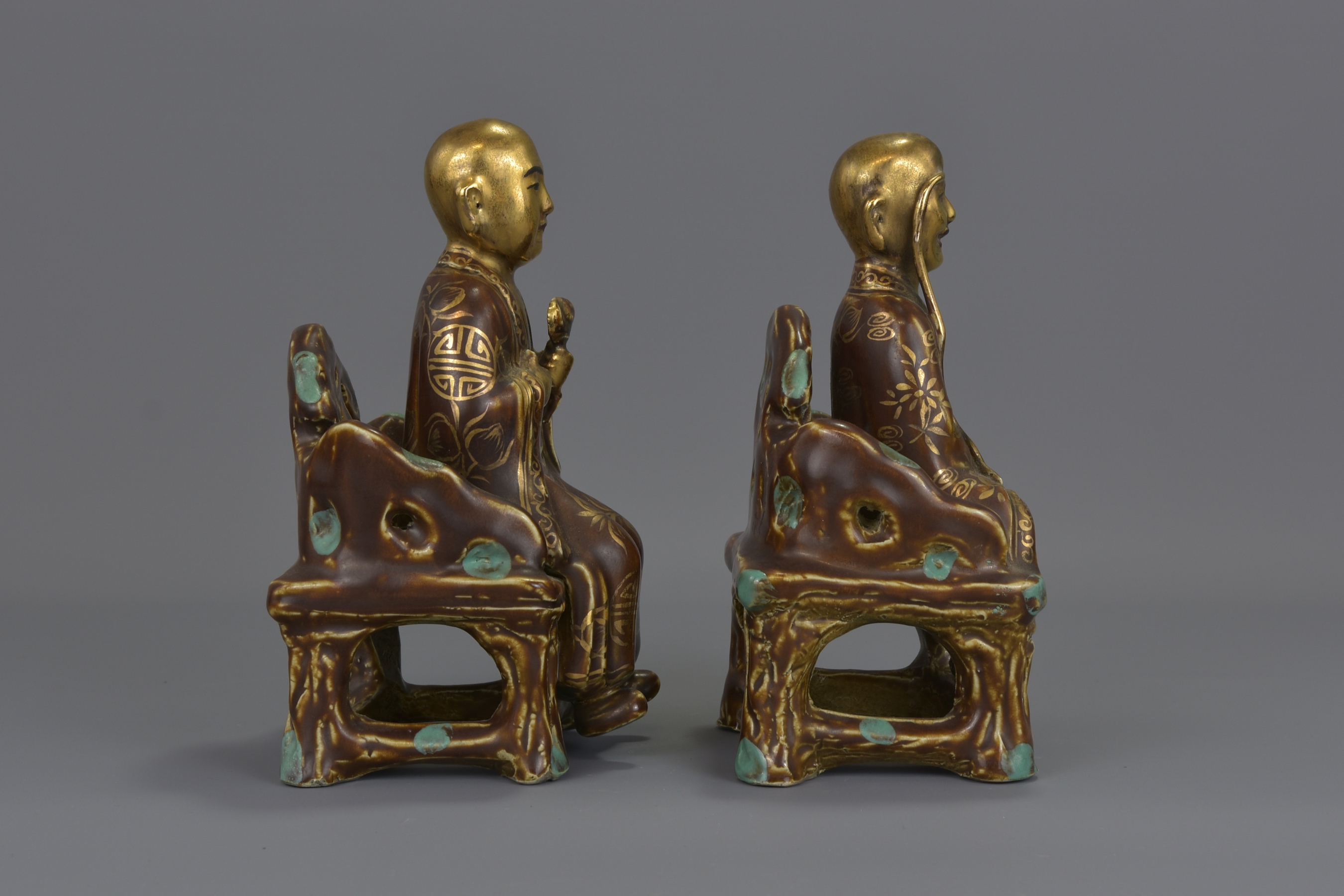 PAIR OF CHINESE GILT PORCELAIN IMMORTALS - Image 5 of 9